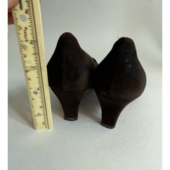 Stuart Weitzman Pump Heels Size 8.5 Brown Suede Square Toe Preppy Twee - Picture 5 of 13